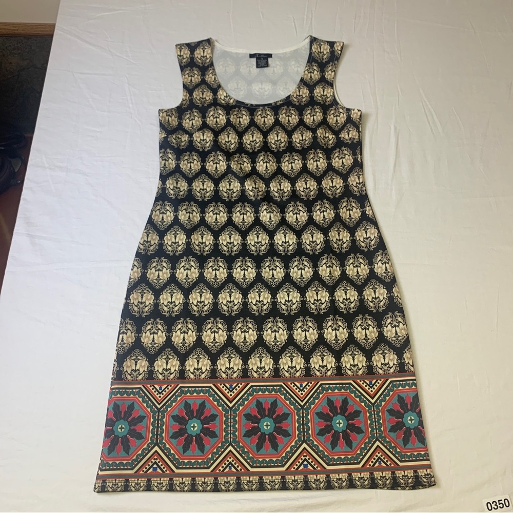 5th & Love Women's Sleeveless Stretch Mini/Midi Black and Gold Dress Size Small